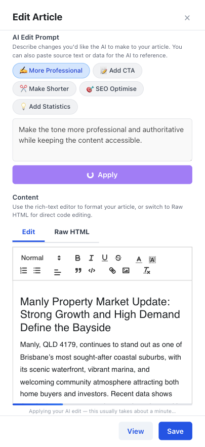 Edit Articles With a Visual Editor or AI Prompts